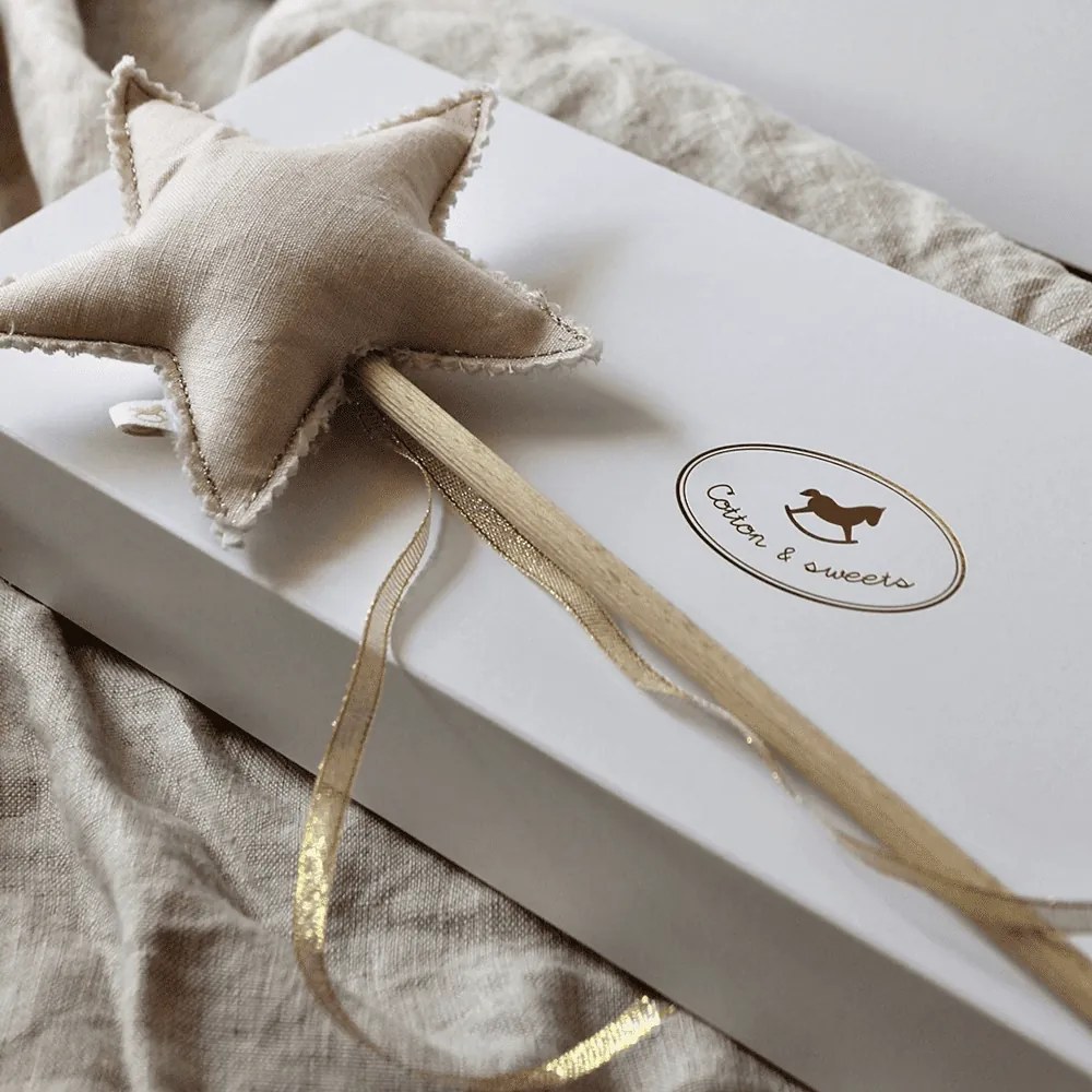 Ľanový kúzelný prútik púdrovo ružový so zlatom