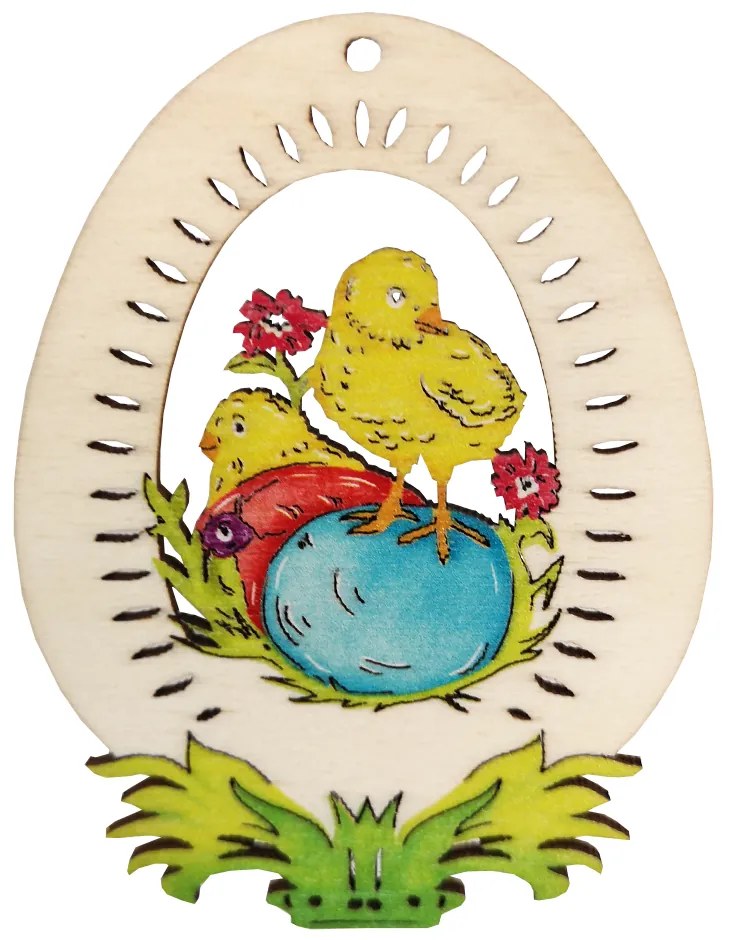 AMADEA Drevená dekorácia vajíčko kura s vajíčkami, veľkosť 9 cm, český výrobok