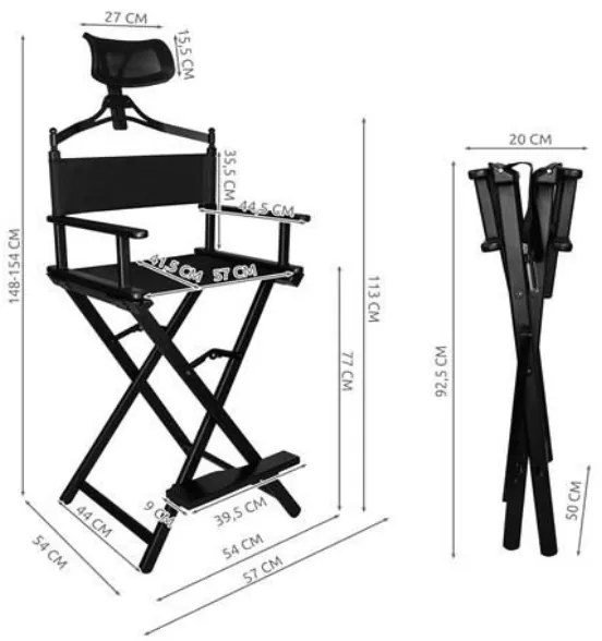 Duralová skladacia kozmetická stolička s opierkou hlavy čierna 9957