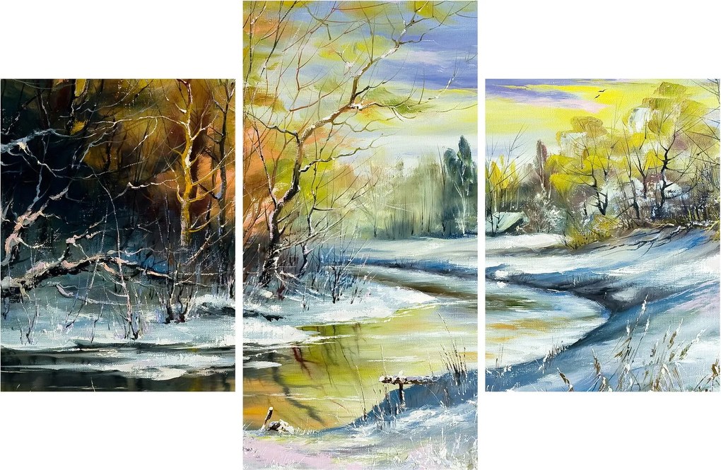 Obraz zimnej rieky, olejomaľba (90x60 cm)
