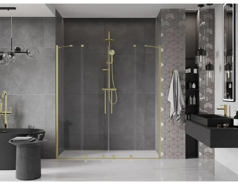 Mexen Velar Duo, posuvné dvere do otvoru 170x200 cm, 8mm číre sklo, zlatá matná, 871-170-000-02-55