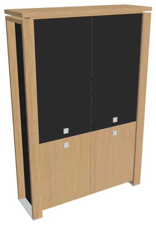 Vysoká skriňa Verno+ S 140 x 46 x 210 cm, kombinované dvere, dub svetlý / čierna
