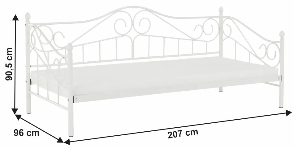 Kovová jednolôžková posteľ s roštom Daina 90x200 cm - biela