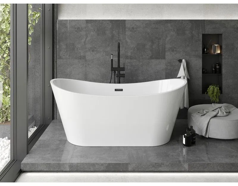 Mexen Montana, voľne stojaca vaňa 180 x 80 cm, biela, čierny matný prepad, 52011808000-70