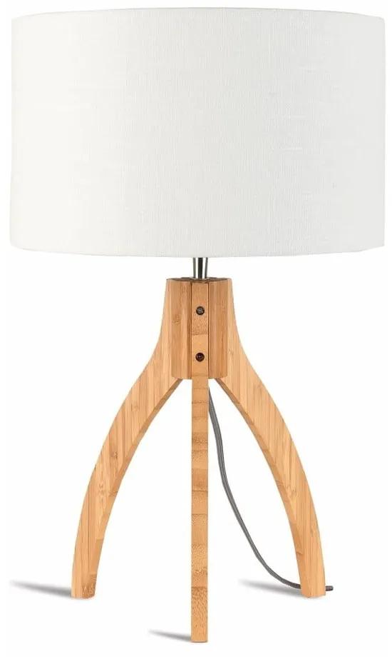 Stolová lampa s bielym tienidlom a konštrukciou z bambusu Good&Mojo Annapurna