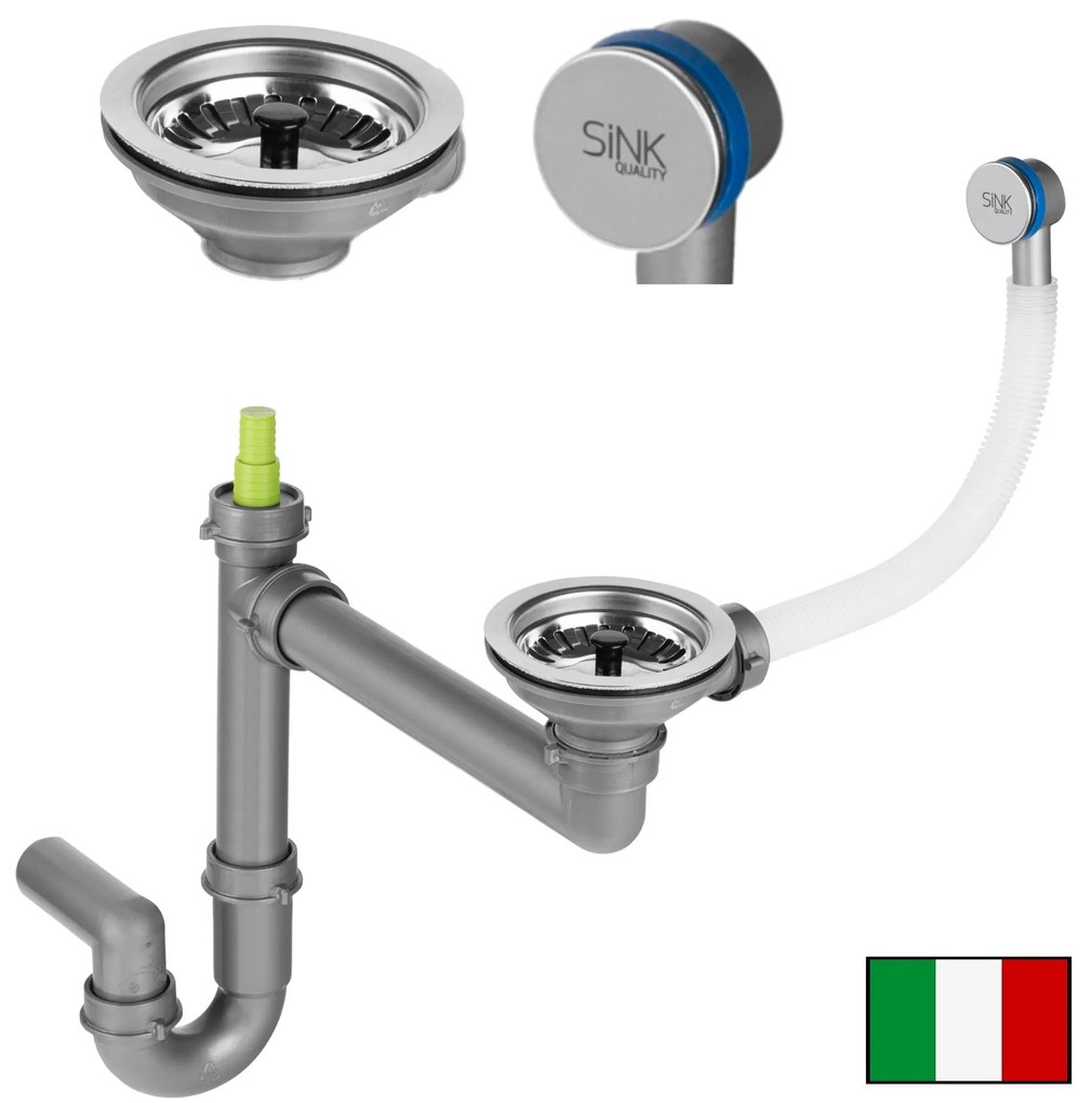 Sink Quality Sapphire, granitový kuchynský drez 565x460x210 mm + chrómový sifón, 1-komorový, biela, SKQ-SAP.W.1KKO.X