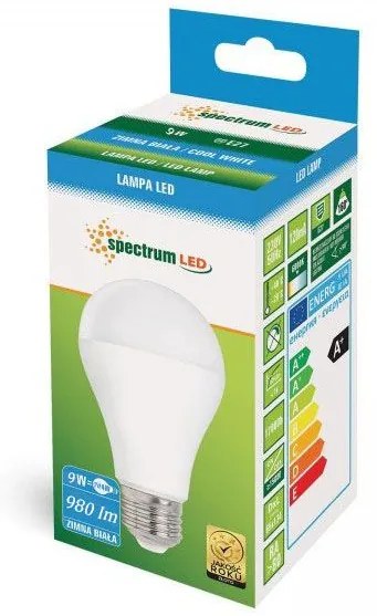 Toolight, LED žiarovka E27 230V, 9W, 980lm, 6000K, WOJ+14612, studená biela, OSW-02221