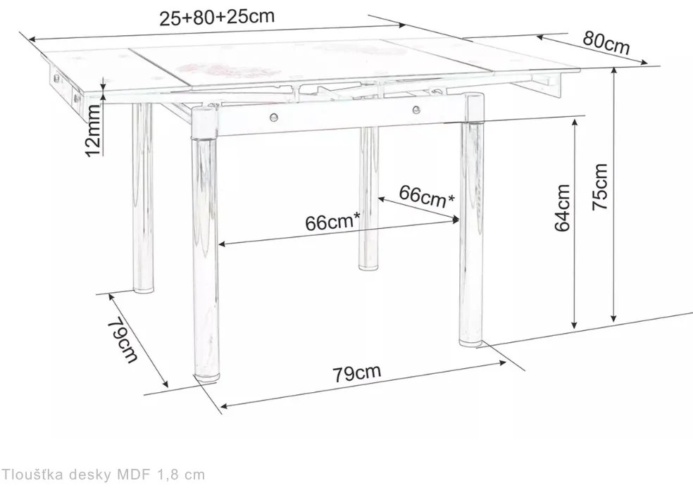 Rozkládací jídelní stůl Franklin 80/131 cm mramor bílý/černý mat