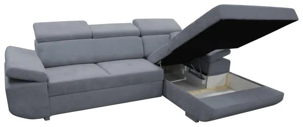 Rozkladacia rohová sedacia súprava CASTELO do tvaru L s úložným priestorom, pravá, tmavosivá