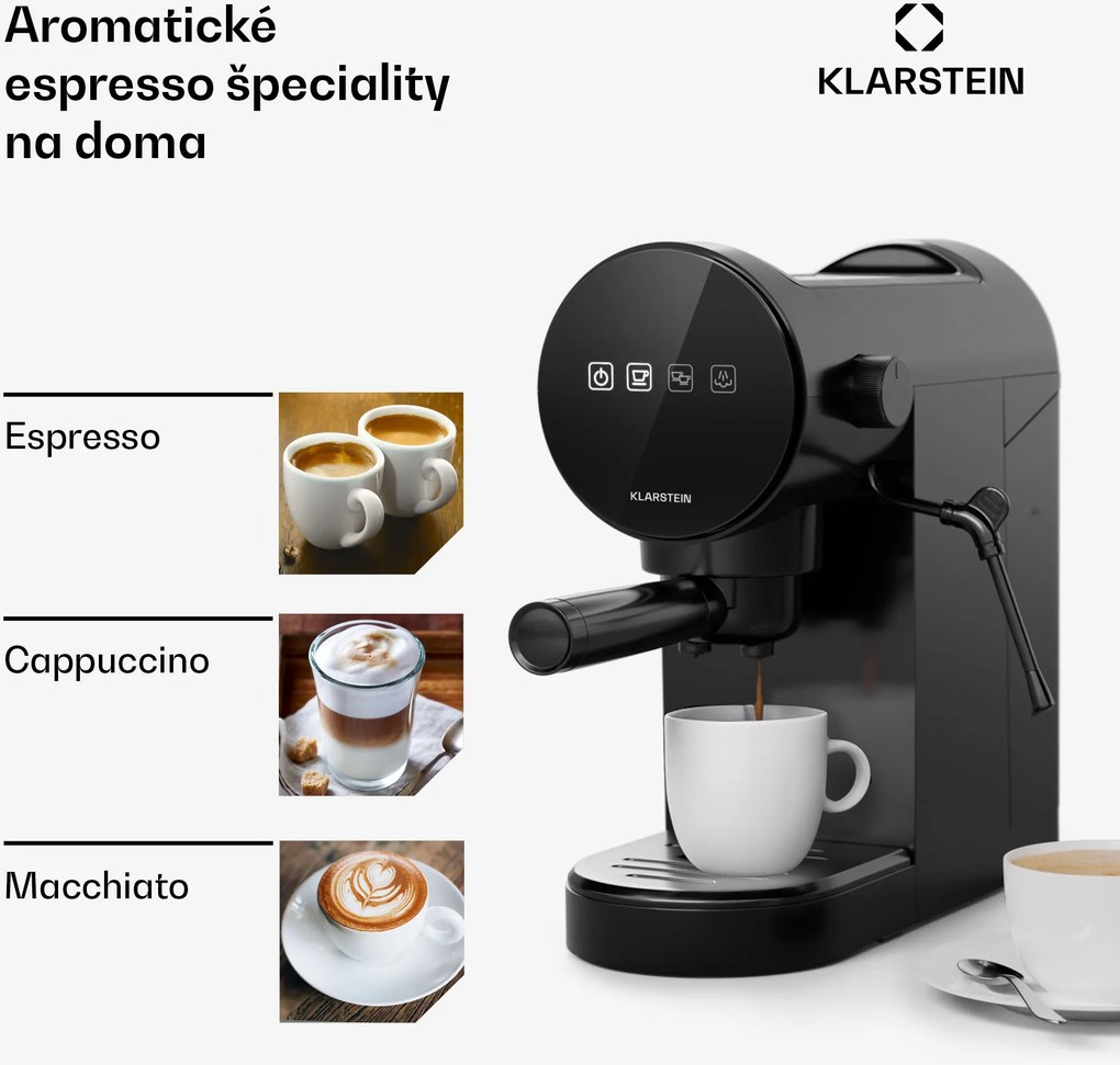 Klarstein Furore, pákový kávovar, 1380 W, 20 bar, digitálny displej, 2 šálky, kompaktný, nehrdzavejúca oceľ