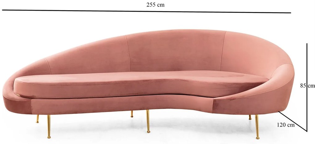 Dizajnová 3-miestna sedačka Zeena 255 cm ružová - pravá