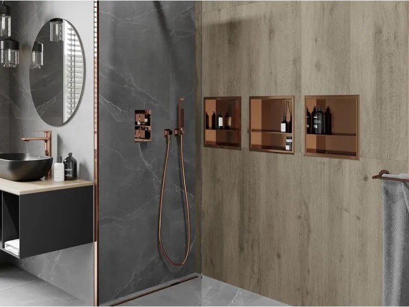 Mexen X-Wall-R, polica na zapustenie s prírubou  30 x 30 cm, medená matná - 19C0303010S