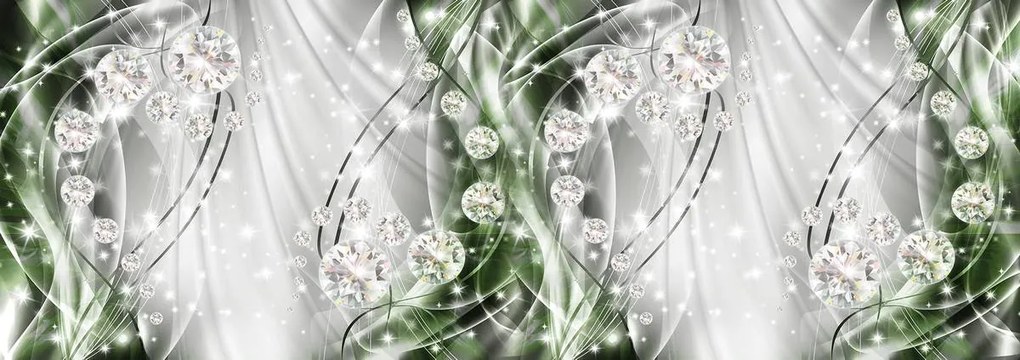 Fototapeta - Abstraktné, diamanty, striebro a smaragd (152,5x104 cm)