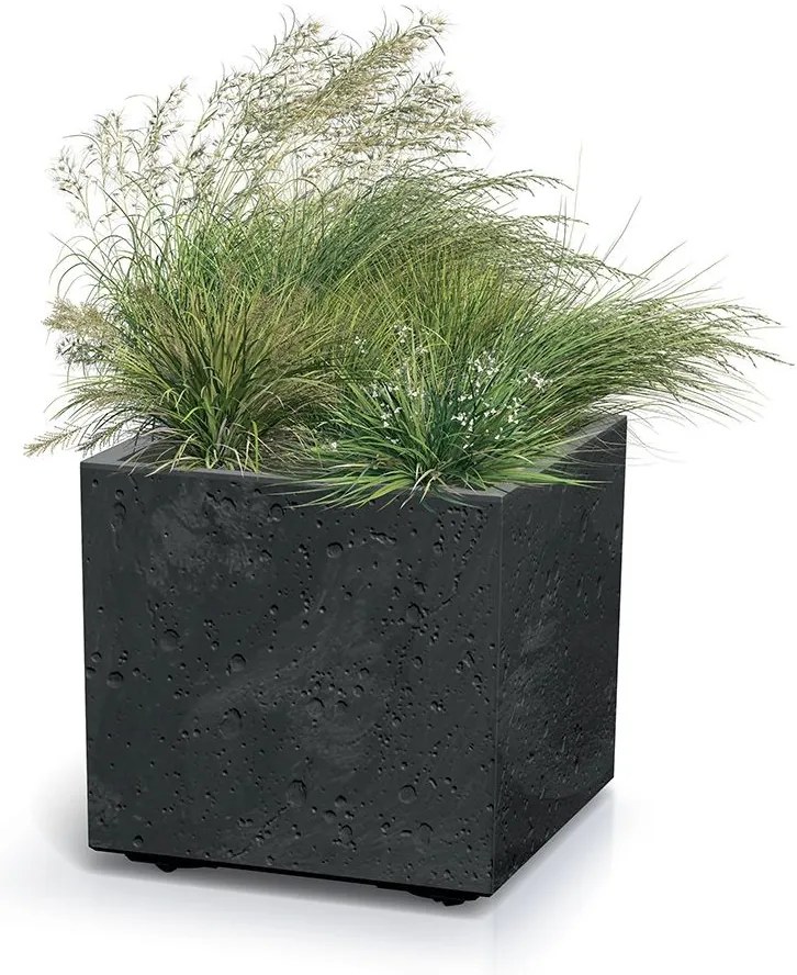 Plastový kvetináč SIERRAS štvorcový betónový efekt čierny