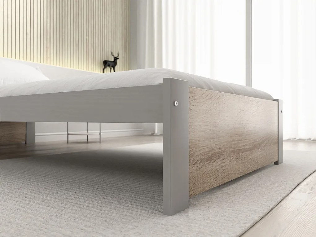 Posteľ IKAROS 90 x 200 cm, dub sonoma/sivá Rošt: S latkovým roštom, Matrac: Matrac COCO MAXI 20 cm