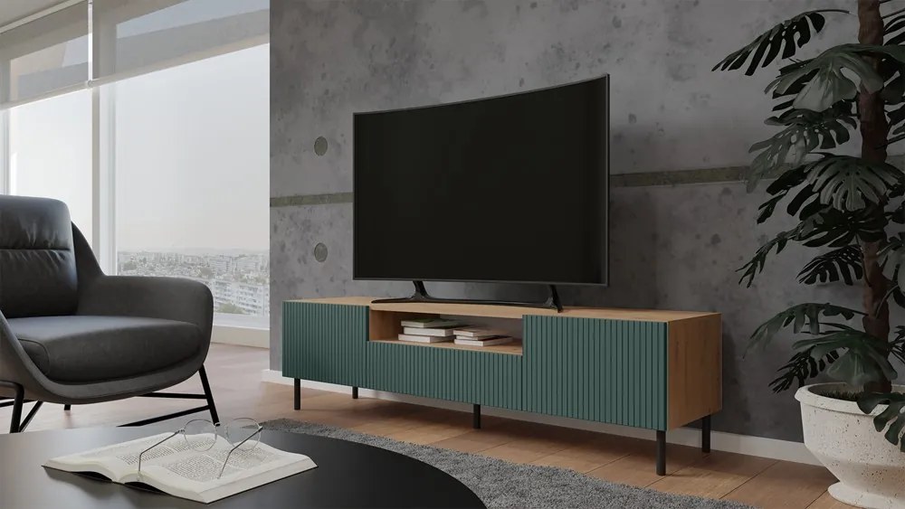 TV stolík KAMA 160 cm dub artisan/zelený