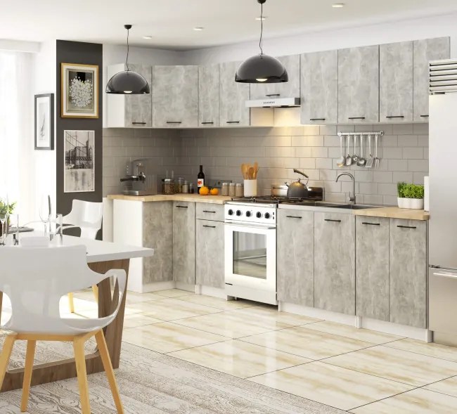 Spodná rohová kuchynská skrinka s doskou OLIWIA S90/90 biela / betón