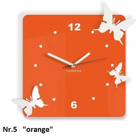 Nástenné dekoračné hodiny motýle oranžová