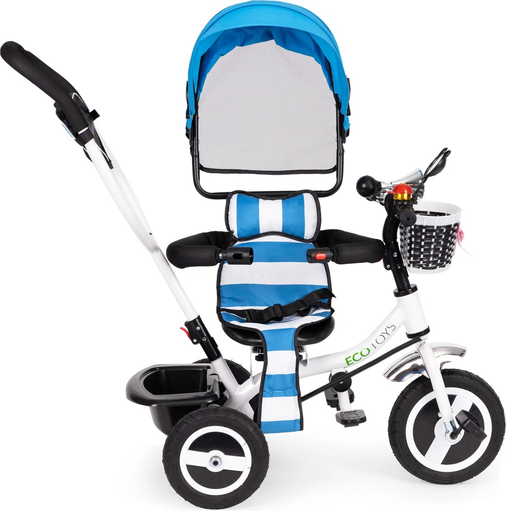 ECOTOYS detský trojkolový bicykel otočné sedadlo 360° odnímateľná strieška, gumené kolesá