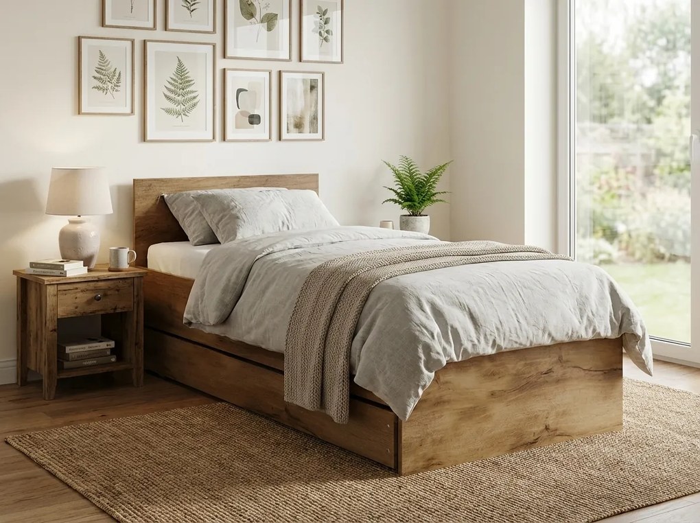 Posteľ ELISA 90 x 200 cm, dub artisan Rošt: Bez roštu, Matrac: Matrac DELUXE 10 cm