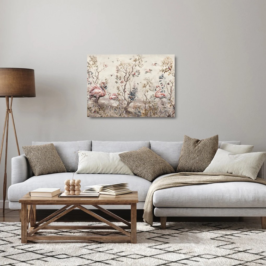 Sklenený obraz - Kresba plameniakov (70x50 cm)