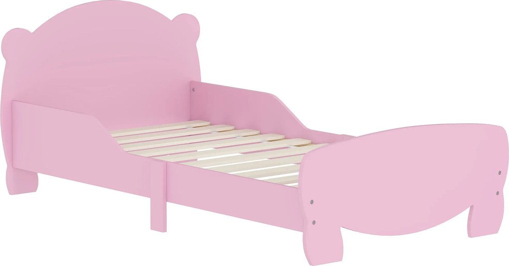AIYAPLAY Montessori Detská Postel 3-6 Rokov, 140x70 cm Jednoduchá Detská Postel s Ochrannými Pásmi a Dreveným Rámom v Tvare Medveďa pre Deti, Ružová |