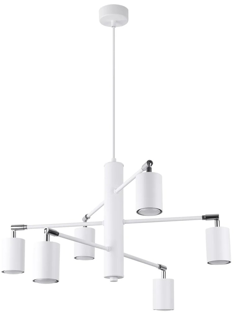 Luster Lemmi, 6x biele kovové tienidlo, (možnosť polohovania)