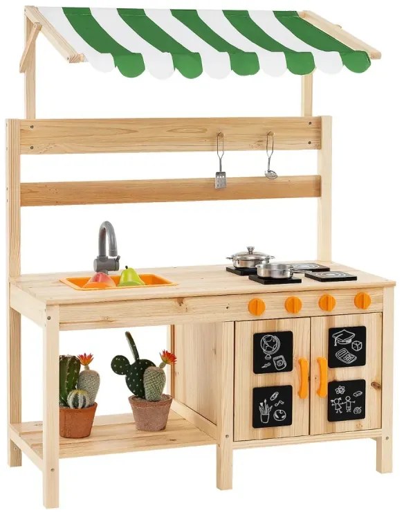Vonkajšia detská kuchynka jedľové drevo so strechou 88 x 39 x 117 cm prírodné