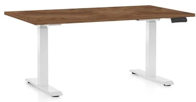 Výškovo nastaviteľný stôl OfficeTech D, 140 x 80 cm, biela podnož, dub silverjack