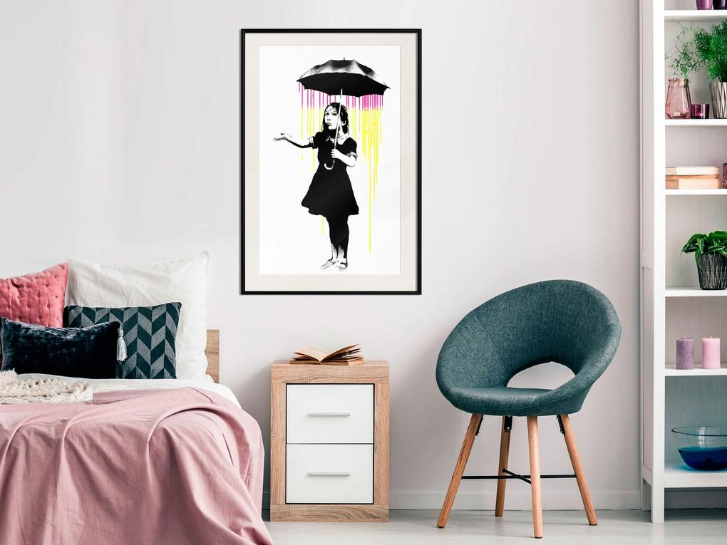 Artgeist Plagát - Girl with Umbrella [Poster] Veľkosť: 40x60, Verzia: Zlatý rám s passe-partout