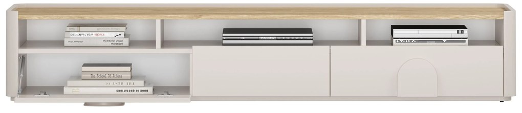 TV stolík Amilio 200 cm so zásuvkami - kašmír / olejovaný dub / úchytky kašmír