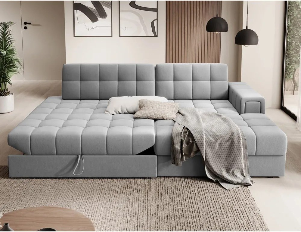 Sivá zamatová rozkladacia rohová pohovka (pravý roh/s leňoškou) Blezalt – ELTAP