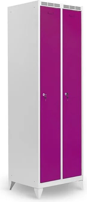 Kovová šatníková skriňa Trestles SS2M 1800x600x500 mm, 2 oddiely, fialové dvere Podnož: nožičky, Zámok: cylindrický