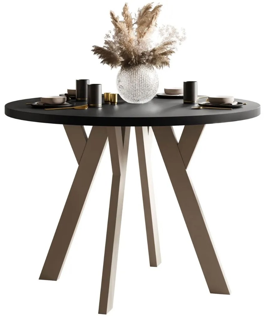 OKRÚHLY ROZKLADACÍ JEDÁLENSKÝ STÔL EWALD ČIERNY MATNÝ + KAŠMÍROVÉ NOHY 100/140 cm