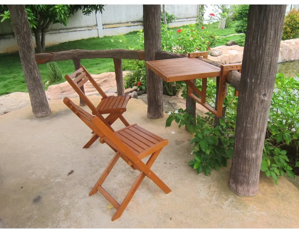 Súprava 2 stoličiek a závesného stolíka z eukalyptového dreva Garden Pleasure Balcony Berkeley