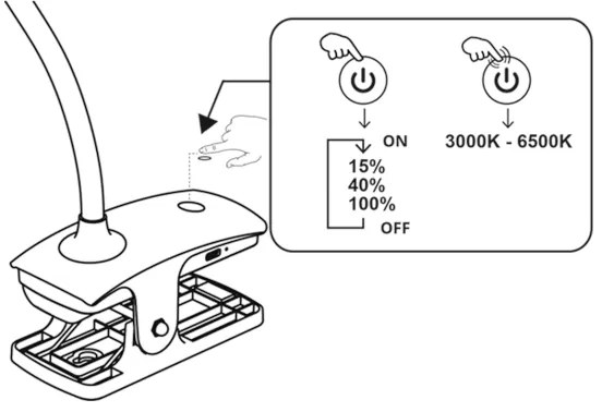 Top Light-LED stmievateľná dotyková stolová lampa s klipom BELLA LED/4,8W/5V 3000-6500K biela