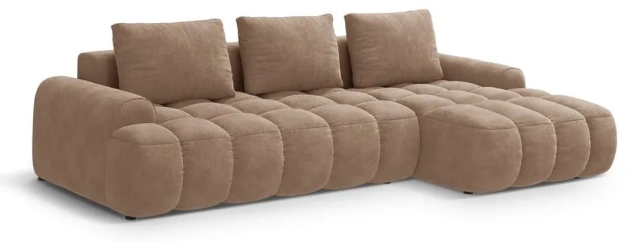 Svetlohnedá zamatová rozkladacia/s úložným priestorom rohová pohovka (pravý roh/s leňoškou) Linz – Cosmopolitan Design