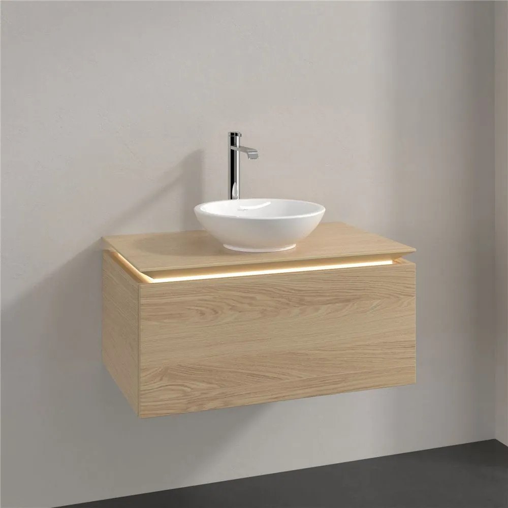 VILLEROY &amp; BOCH Legato závesná skrinka pod umývadlo na dosku (umývadlo v strede), 1 zásuvka, s LED osvetlením, 800 x 500 x 380 mm, Nordic Oak, B569L0VJ