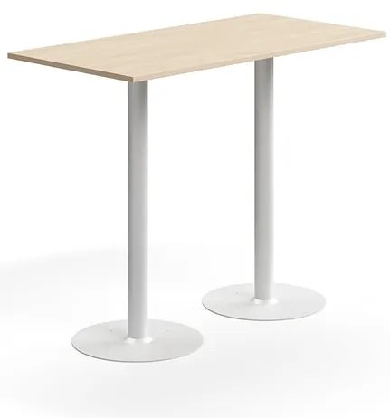 Barový stôl ALVA, 1400x700x1000 mm, s kotvením do zeme, HPL, biela/breza