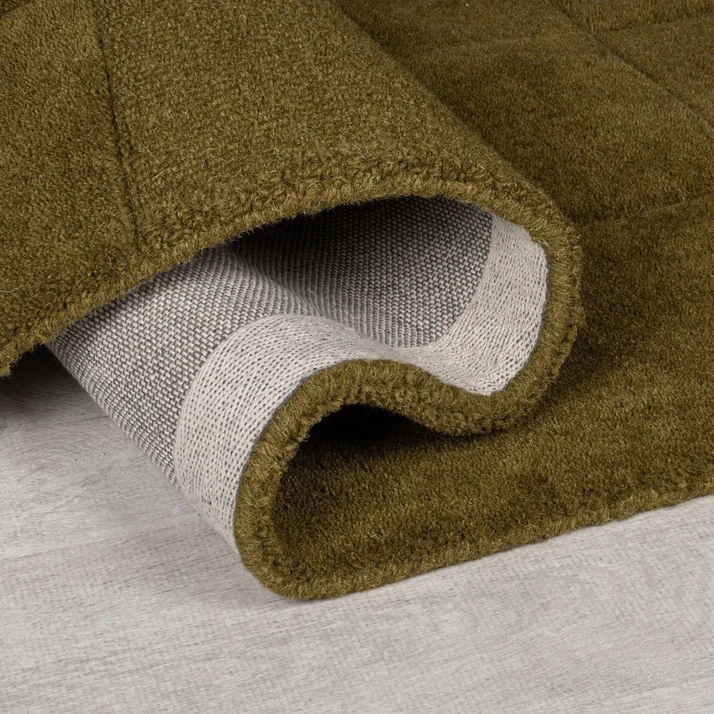Kaki ručne tkaný vlnený behúň 60x230 cm Checkerboard – Flair Rugs