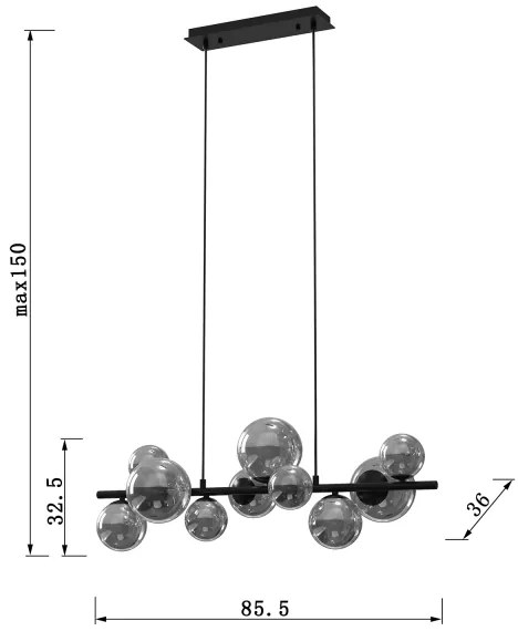 ONLI - Luster na lanku PALOMA 10xG9/10W/230V čierna/dymová