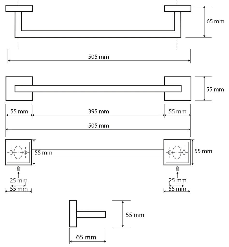 SAPHO XQ402 X-Square držiak uterákov 50 cm, strieborná