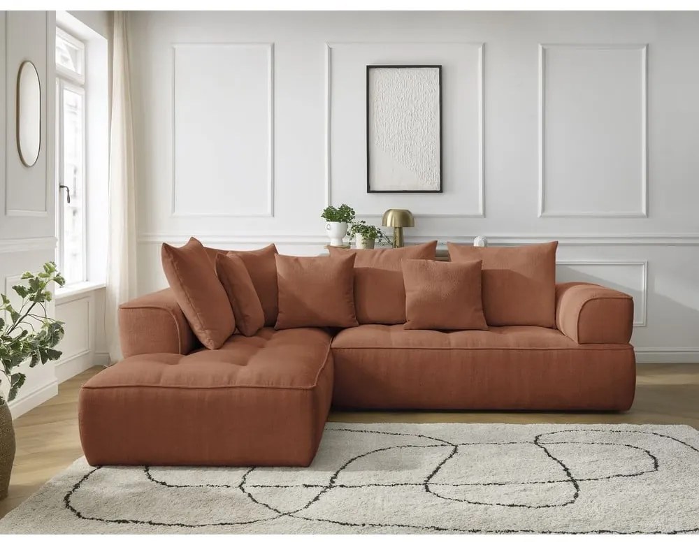 Terakotová ženilková rohová pohovka (ľavý roh/do L) Whesley – Bobochic Paris