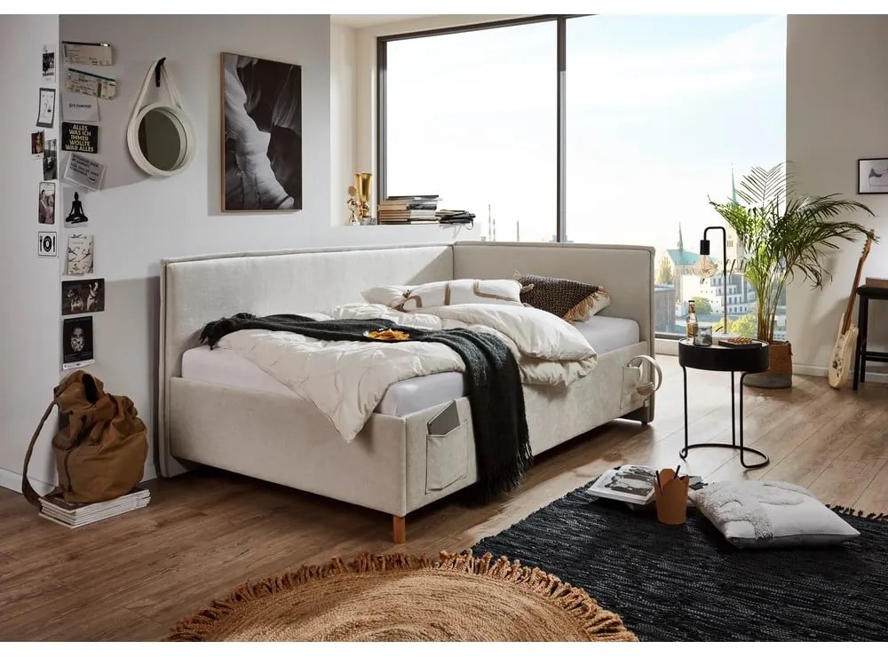 Béžová čalúnená rohová detská posteľ bez roštu 90x200 cm Fun – Meise Möbel