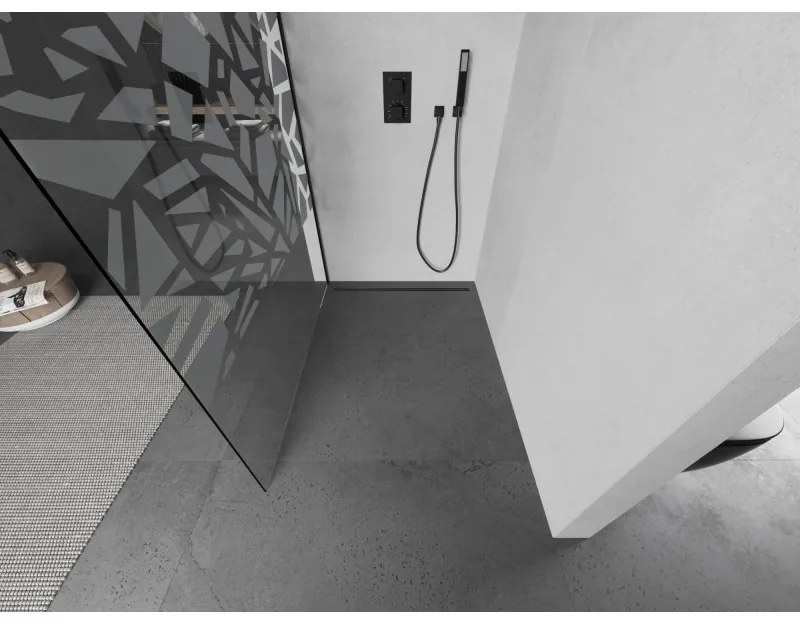 Mexen Kioto L, sprchová zástena Walk-In 80 x 200 cm, 8mm číre sklo biely vzor, čierny profil, 800-080-103-70-85