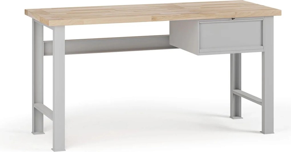 Dielenský pracovný stôl G7, buková škárovka, 1700 x 800 x 840 mm, 1x kontajner, 1 zásuvka, sivá