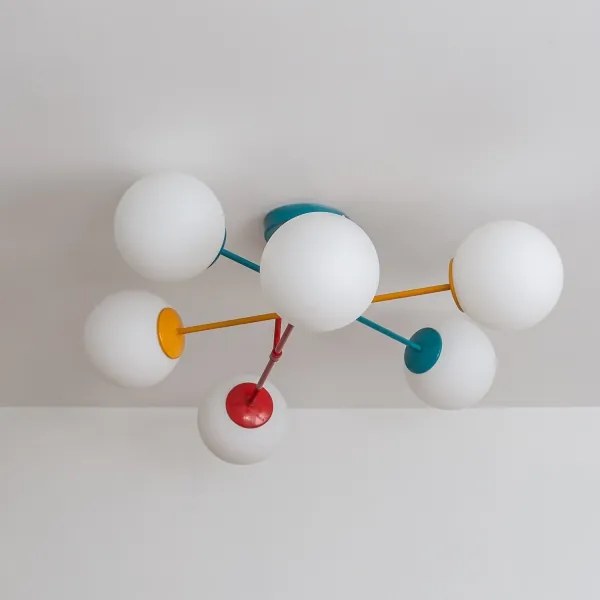 Prisadený luster MOON 6xE27/15W/230V tyrkysová/žltá/červená