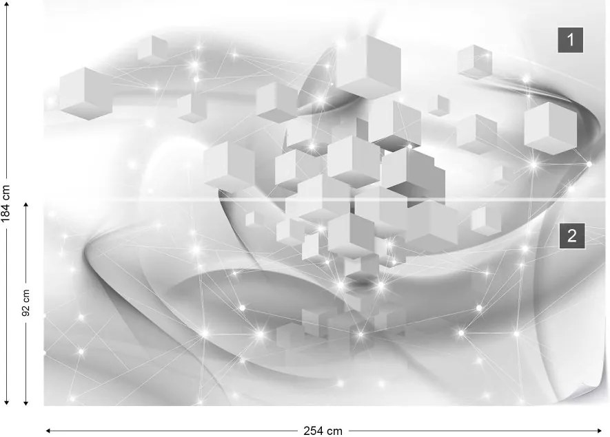 GLIX Fototapeta - 3D Grey And White Cubes Sparkles Vliesová tapeta  - 254x184 cm
