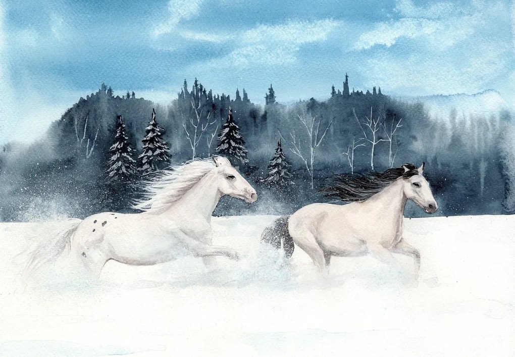 Fototapeta - Koni v snehu (147x102 cm)