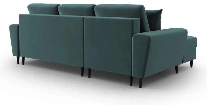 Zamatová rozkladacia/s úložným priestorom rohová pohovka v petrolejovej farbe (ľavý roh/s leňoškou) Kyoto – Cosmopolitan Design